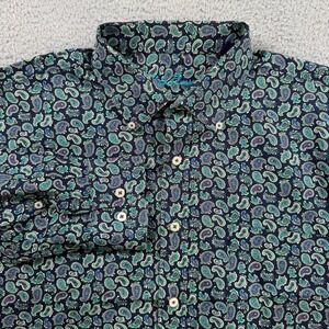Alan Flusser Men's Long Sleeve Button Down Shirt Navy Paisley Print Size XL